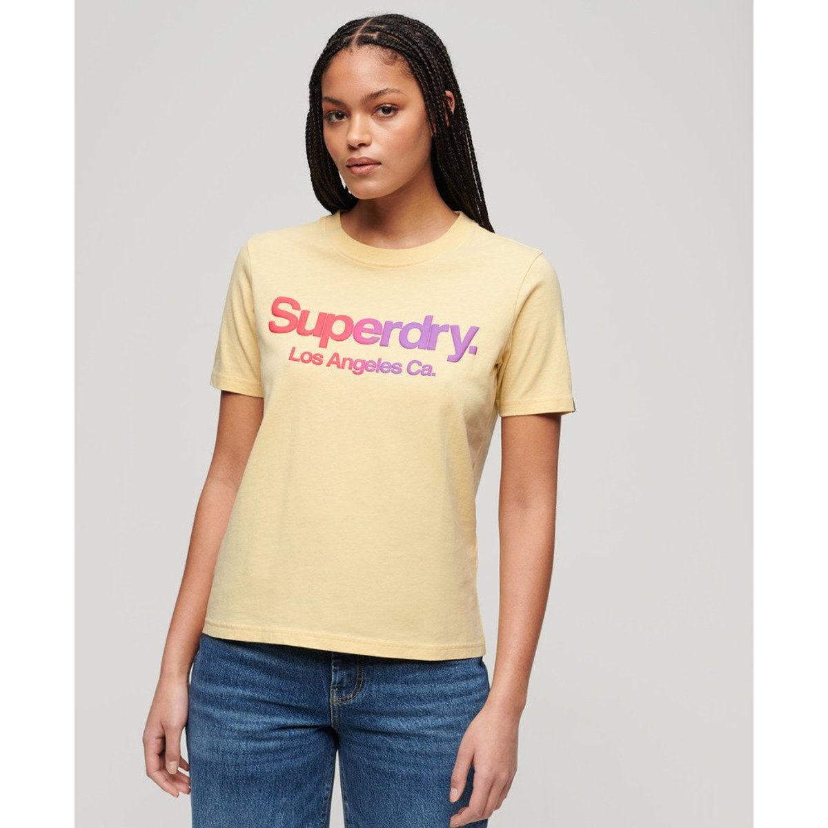 T-shirt ton sur ton Rainbow Core jaune usé, SUPERDRY
