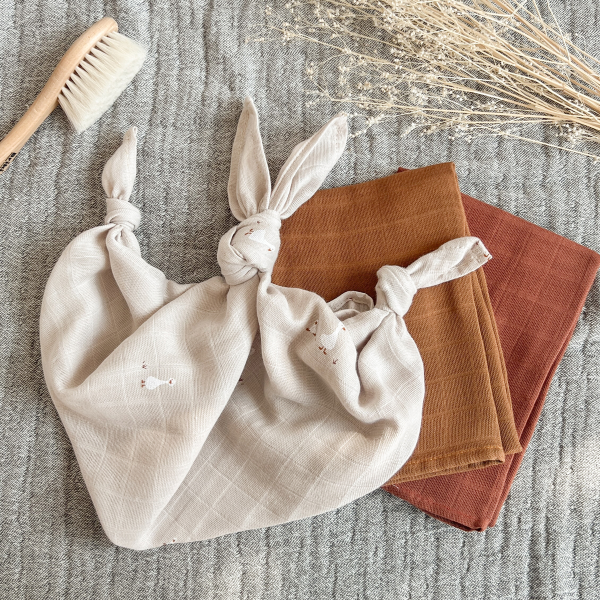 Lot de 3 langes coton bio NILS sable, LITTLE CREVETTE