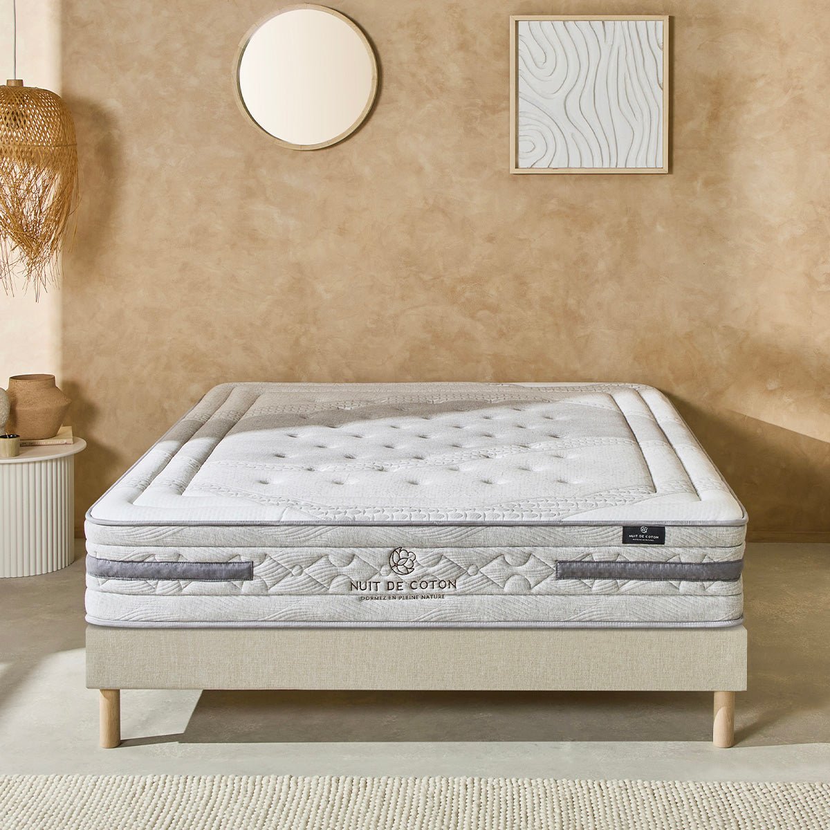 Ensemble Sérénade 180x200 cm Matelas Ressorts ensachés + Sommier Bois beige, BELLECOUR