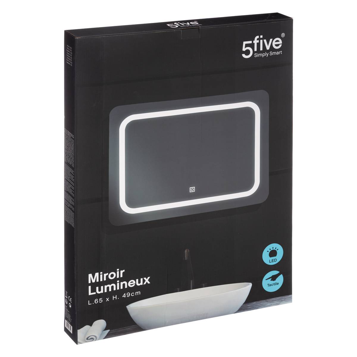 Miroir rectangle à led argent, 5FIVE SIMPLY SMART