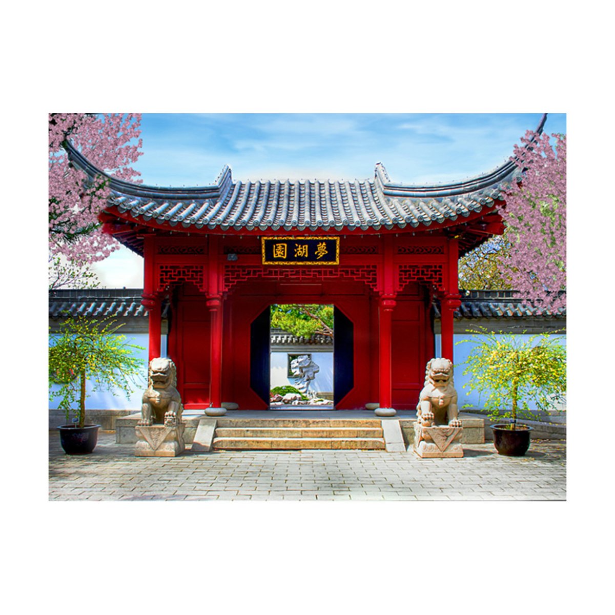 Papier peint intissé panoramique Orient Chinese botanical garden of Montreal (Quebec Canada) rouge, EDEN