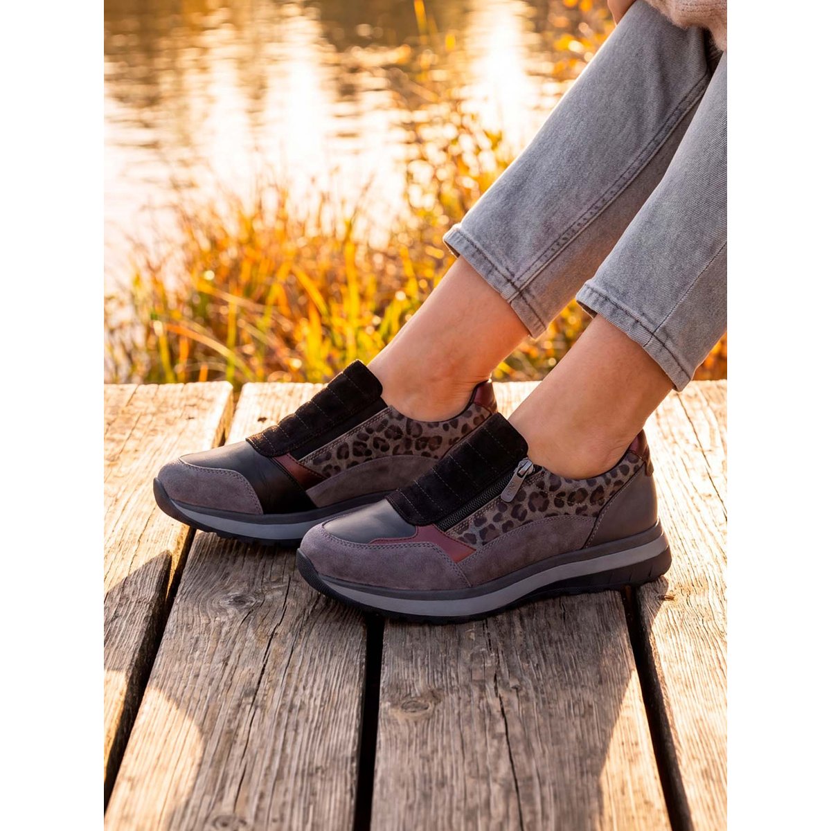 Baskets sans-gêne avec zip multicolore gris, PEDICONFORT