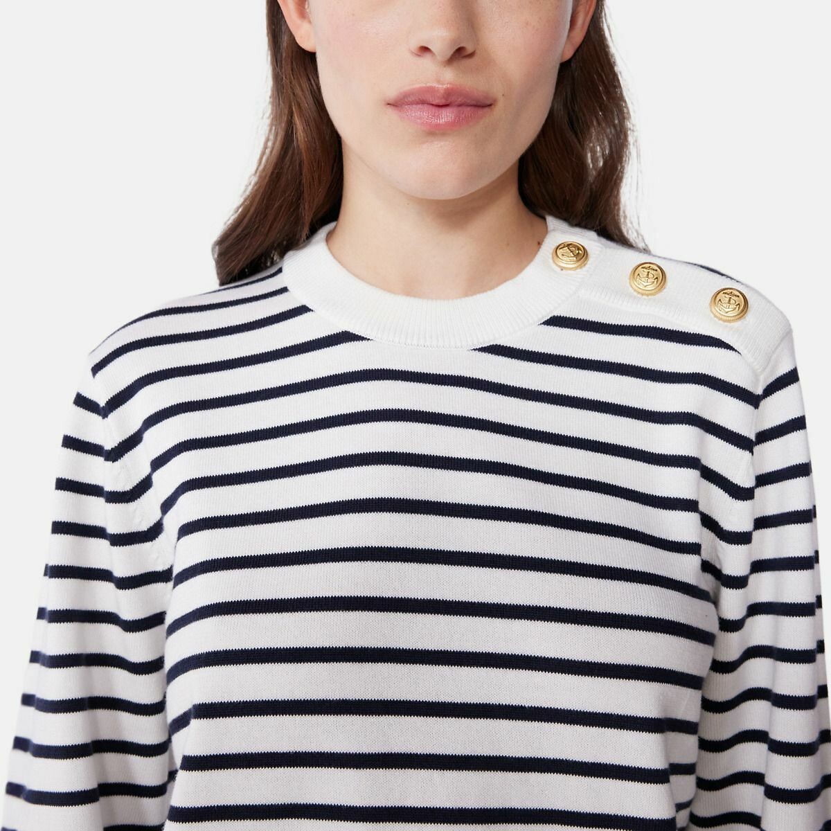 Pull marin femme en coton à rayures rayé blanc/bleu, PETIT BATEAU