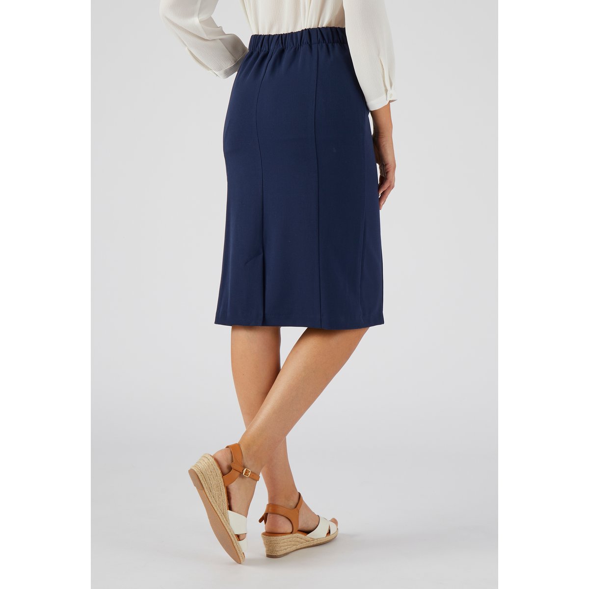 Jupe droite stretch bleu marine, DAMART