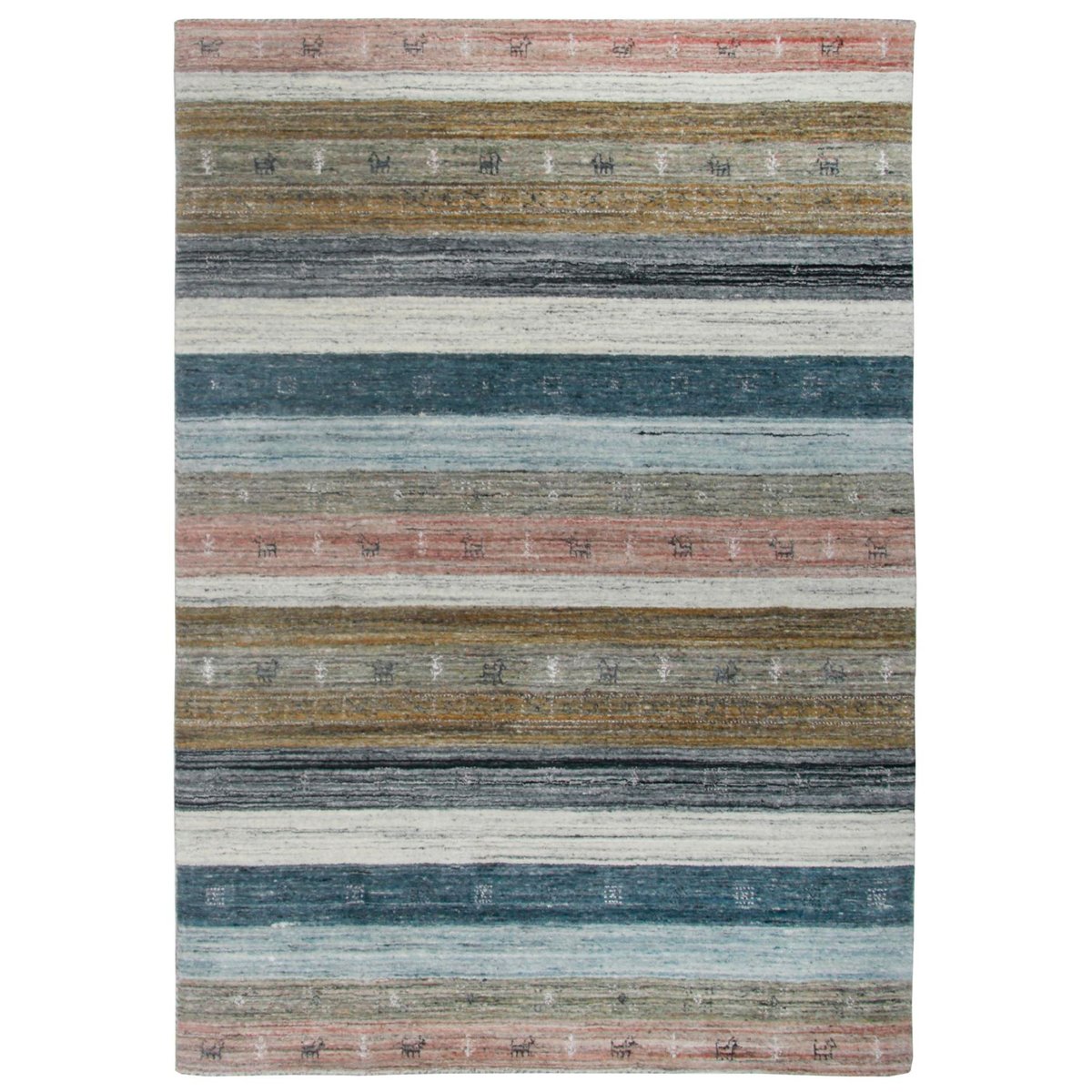 Tapis gabbeh Nebraska, tissé main en laine multicolore, THEKO