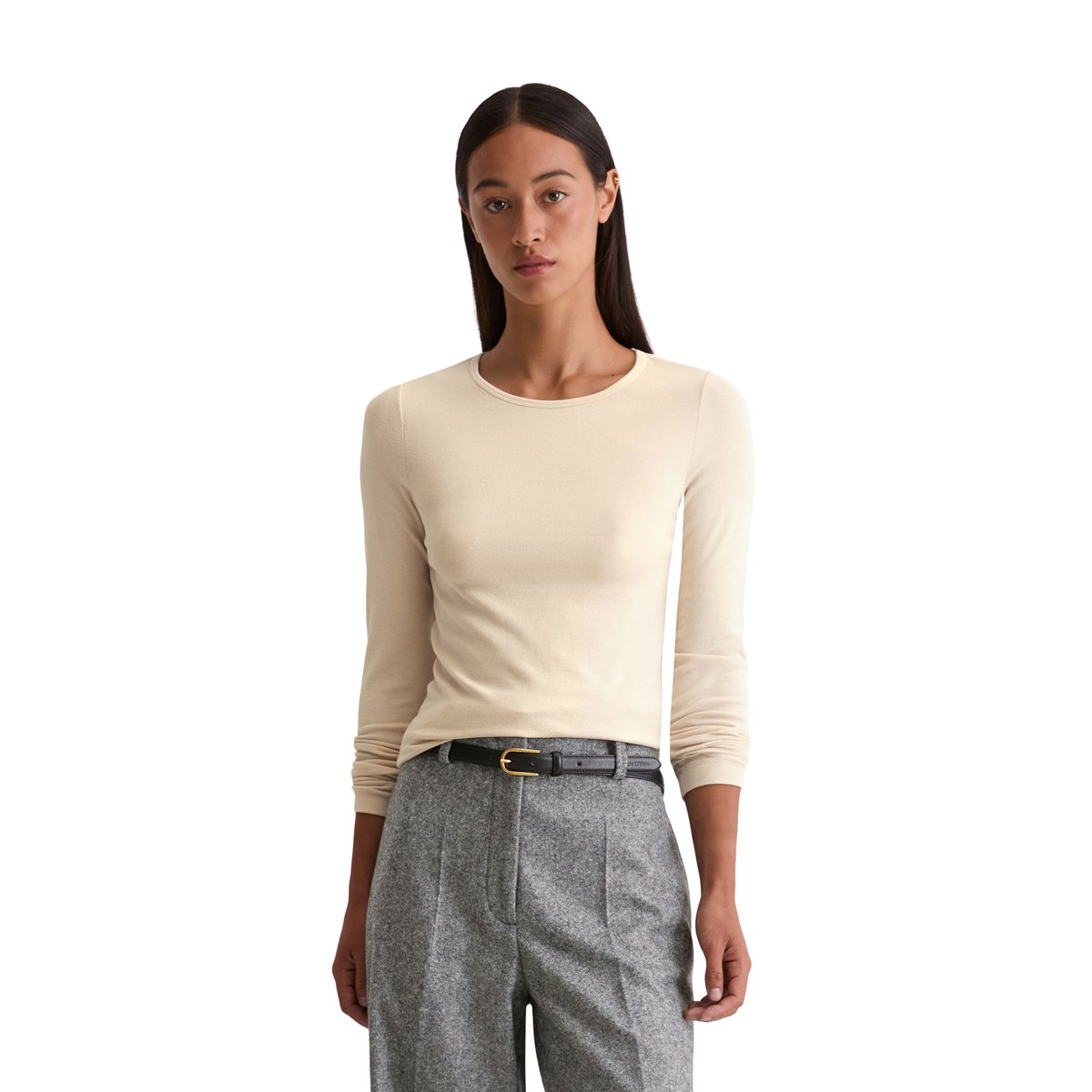 T-shirt long régulier en mélange de TENCEL™ modal et de coton beige, MARC O'POLO