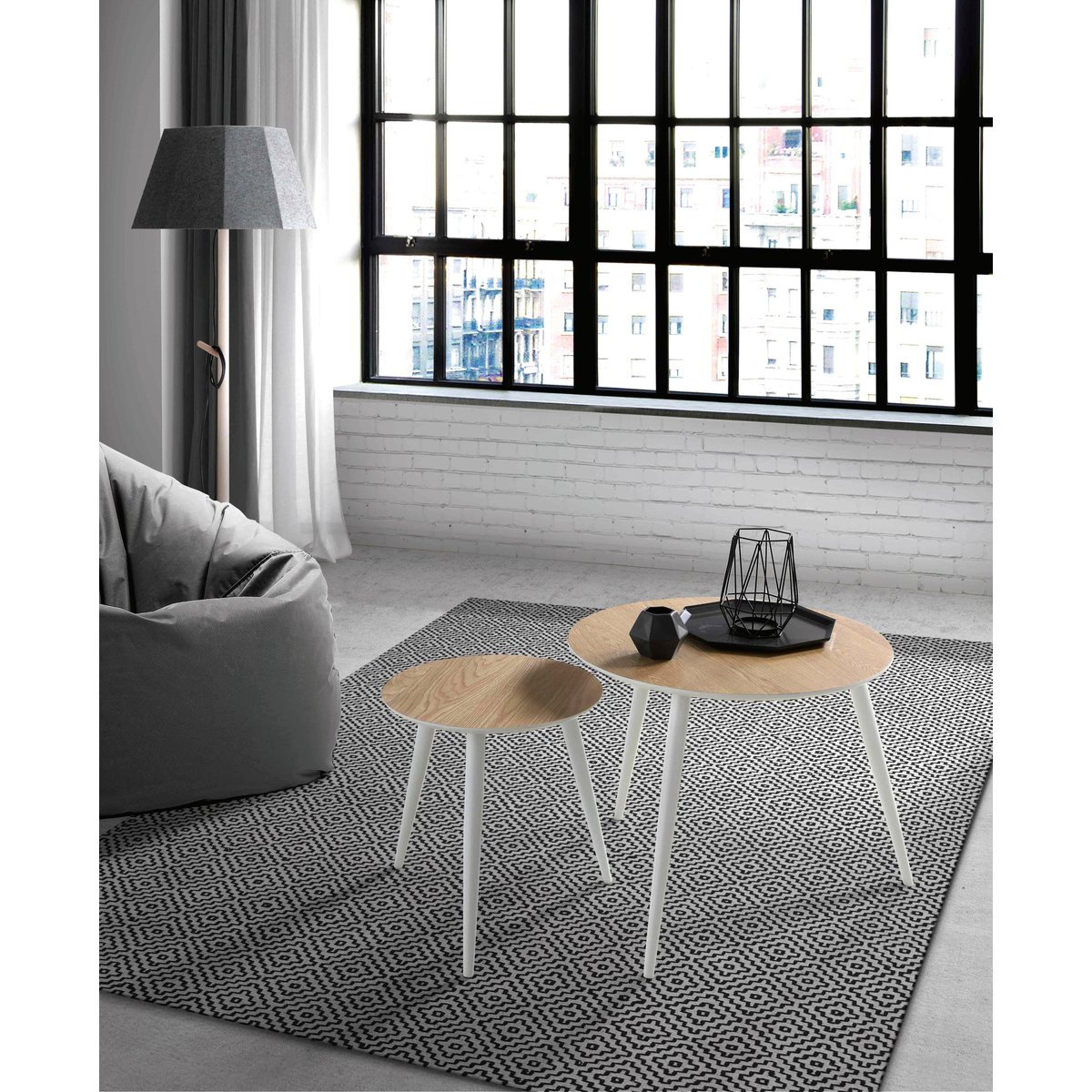 Table basse (lot de 2), SCANDI chêne-blanc, HISPANOHOGAR