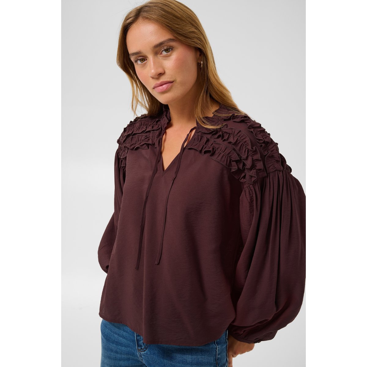 Blouse à manches longues bordeaux fudge, KAFFE