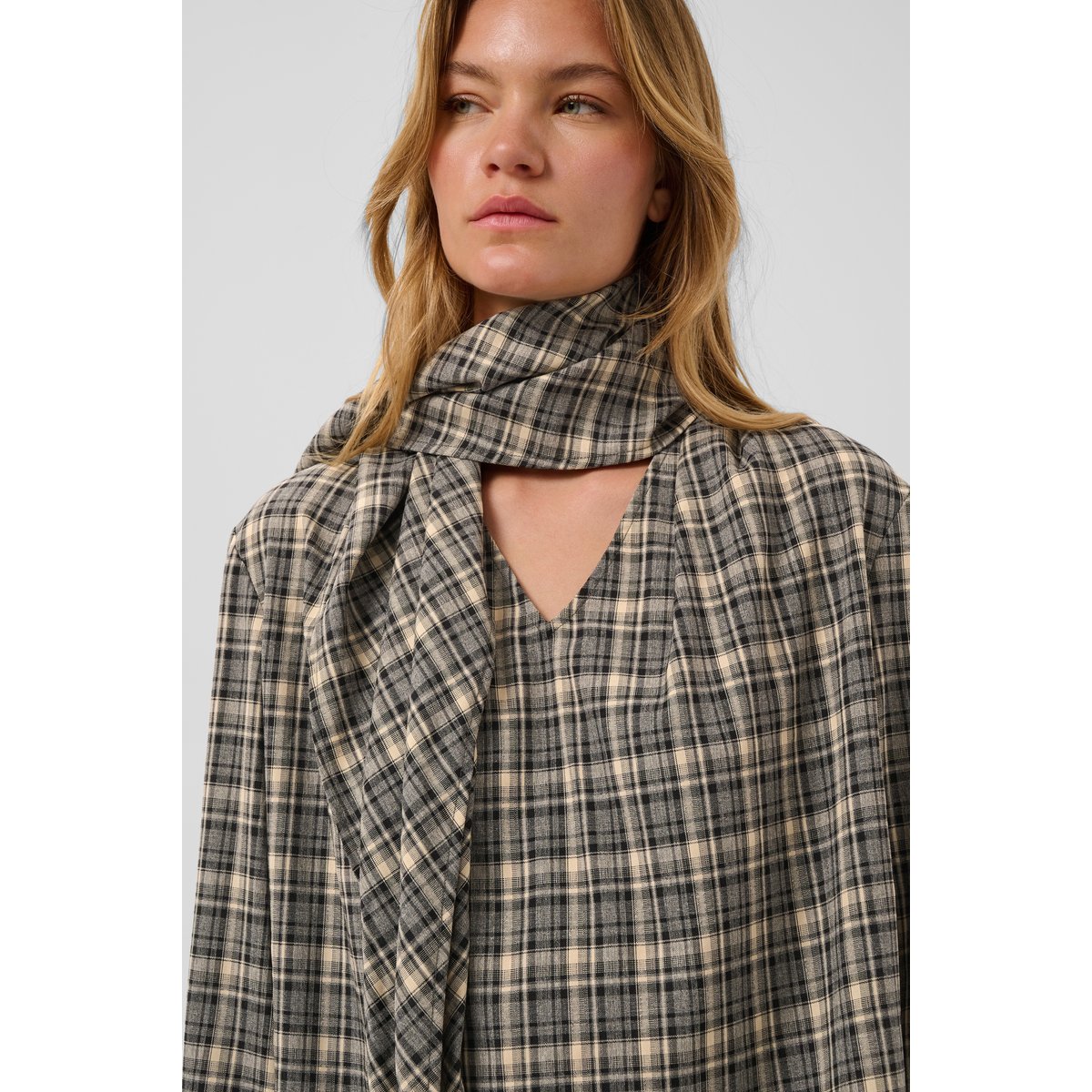Blouse à manches longues beige black and cream check, SOAKED IN LUXURY