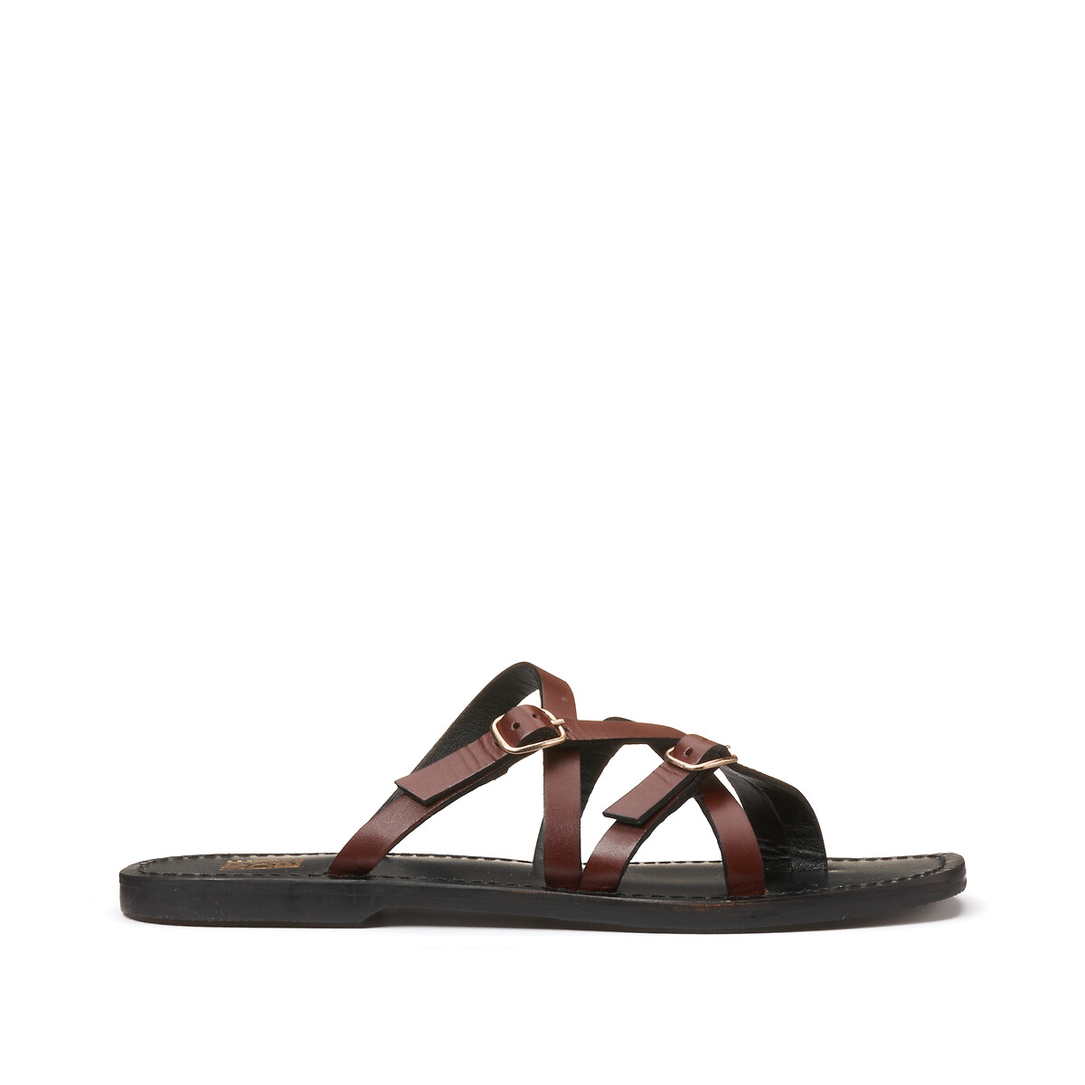 Leather Thin Strap Mules with Buckles brown, LA REDOUTE COLLECTIONS