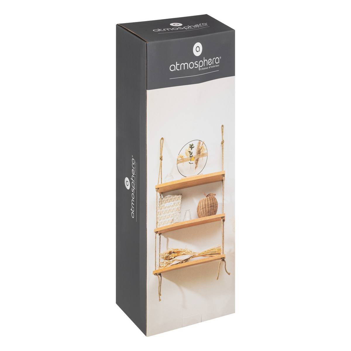 Étagère murale 3 tablettes en bois et corde BLAISE beige, ATMOSPHERA