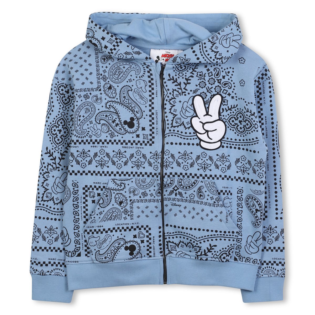 Cardigan con cappuccio bleu delave, MARC JACOBS