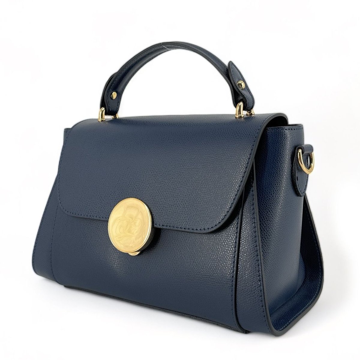 Sac à main en cuir grainé APOLLINE bleu foncé, OH MY BAG