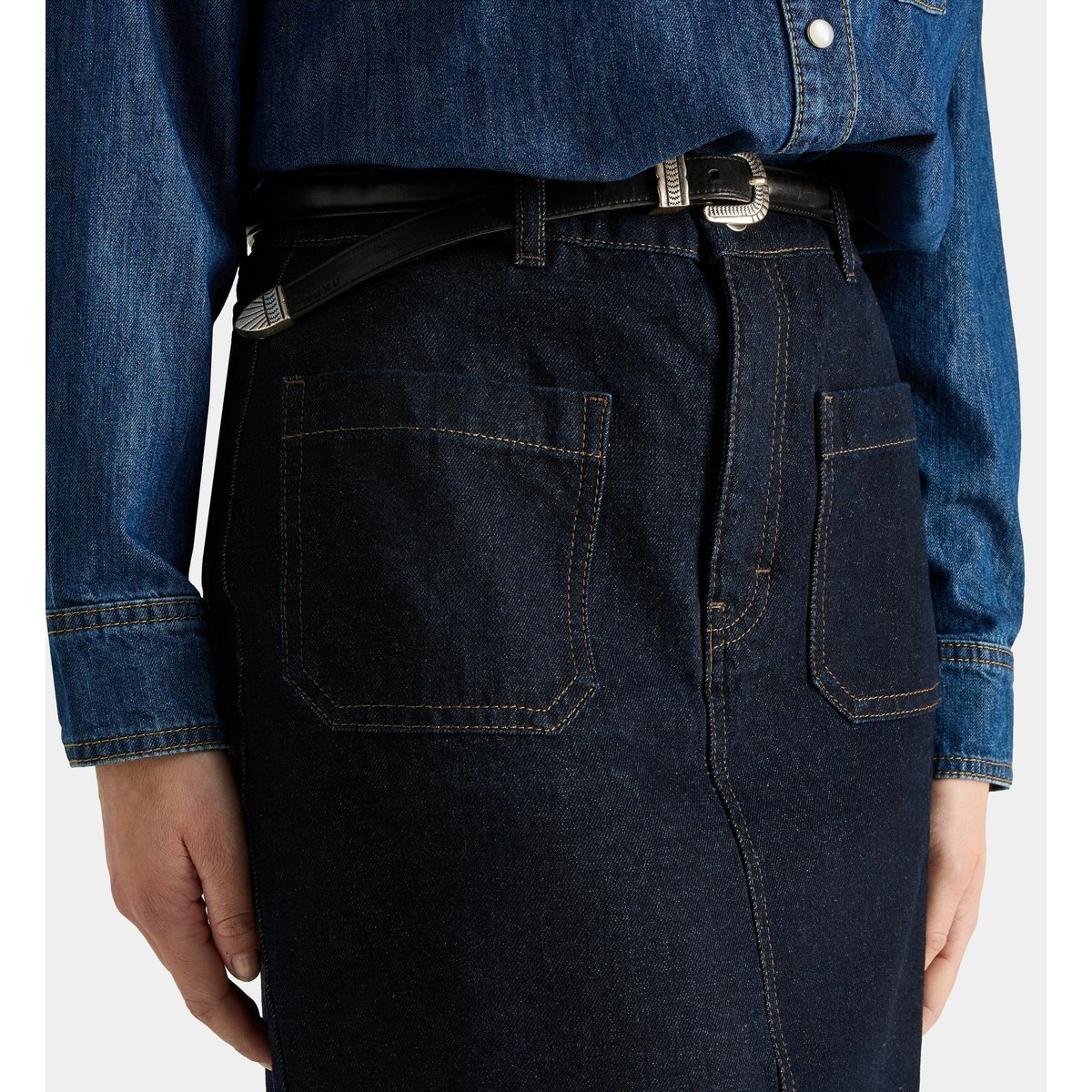 Jupe redford skirt droite et longue en denim de coton bleu foncé, GALERIES LAFAYETTE