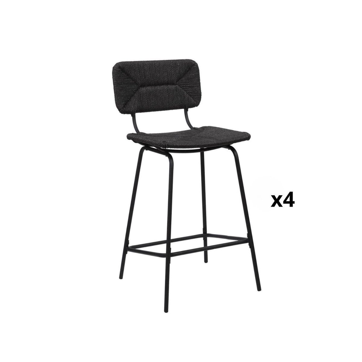 Lot de tabourets d'ilot et bar en métal et assise rotin 65cm NEMA|Lot de 4 | Lot de 4 noir, MOB IN