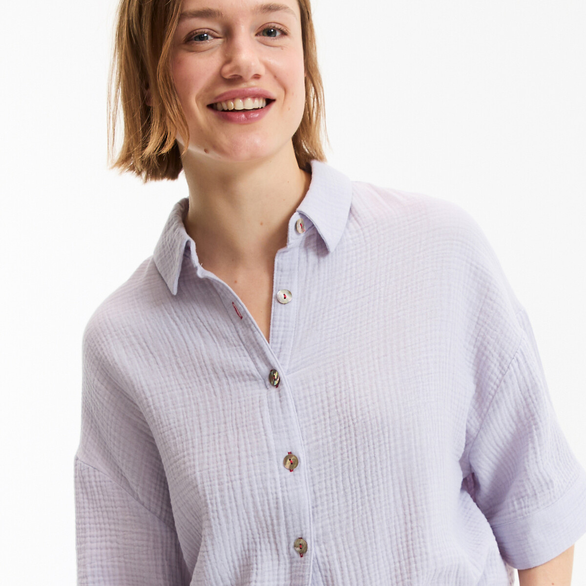 Pyjashort en gaze de coton, Signature MARGOT lilas, LA REDOUTE COLLECTIONS