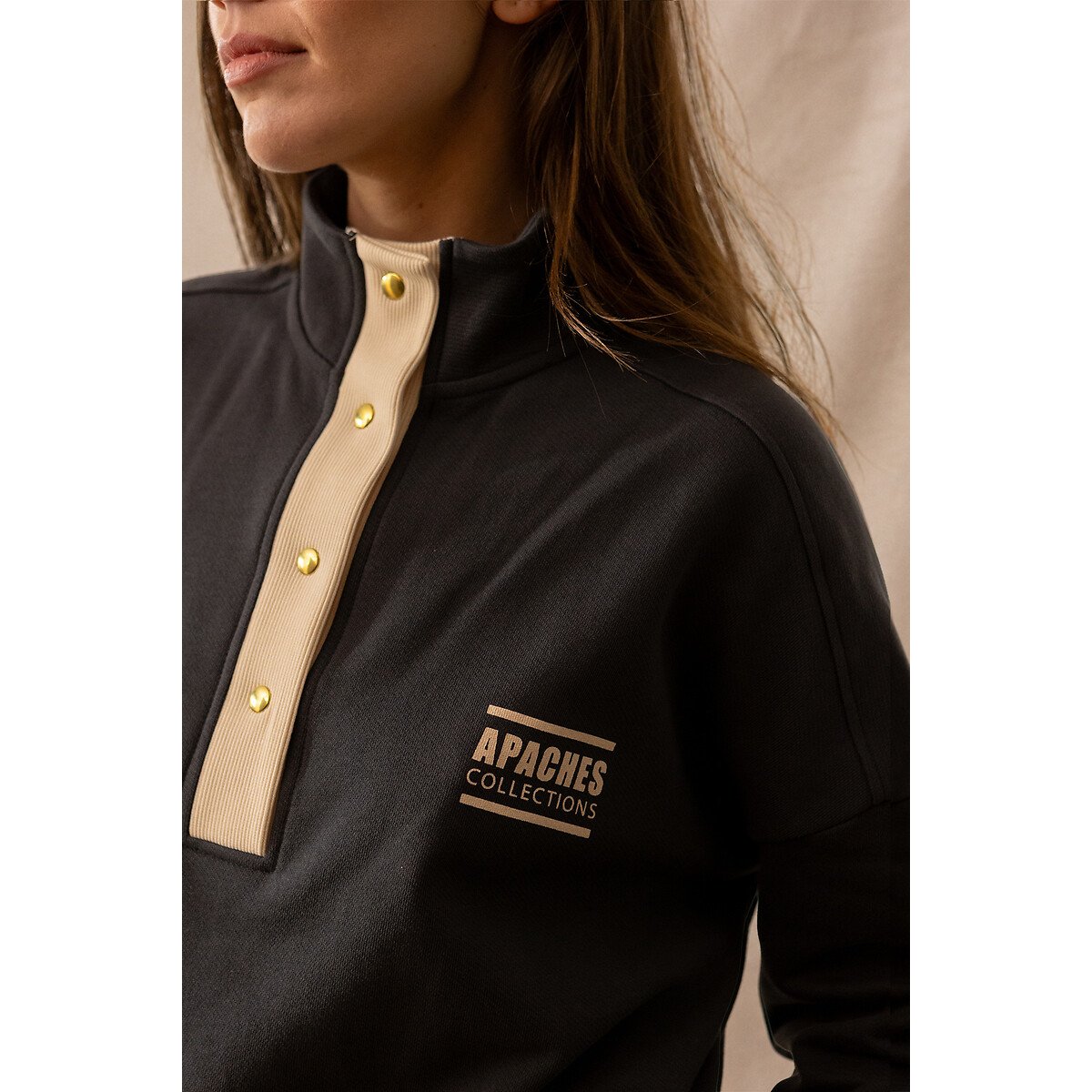 Sweat com gola subida com fecho, LUZY cinzento escuro, APACHES COLLECTIONS
