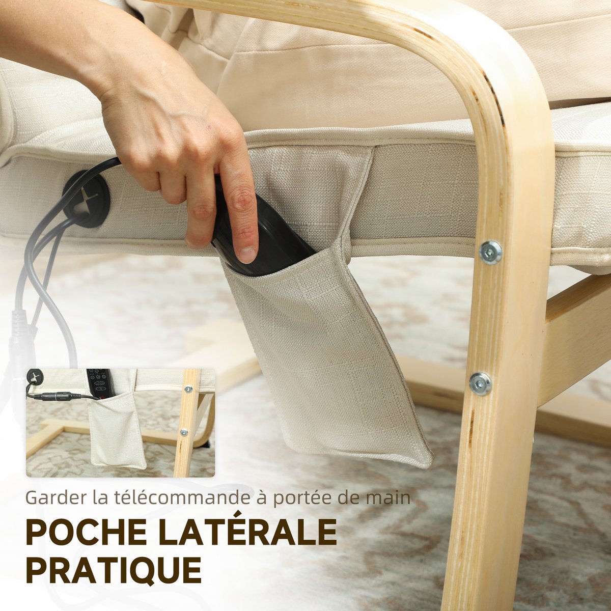 Accent Chair Lin Blanc crème, bois naturel, HOMCOM