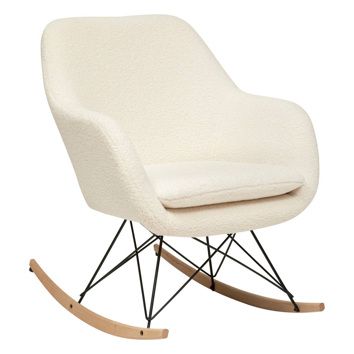 Rocking-chair en tissu bouclette OLMETO blanc, ATMOSPHERA
