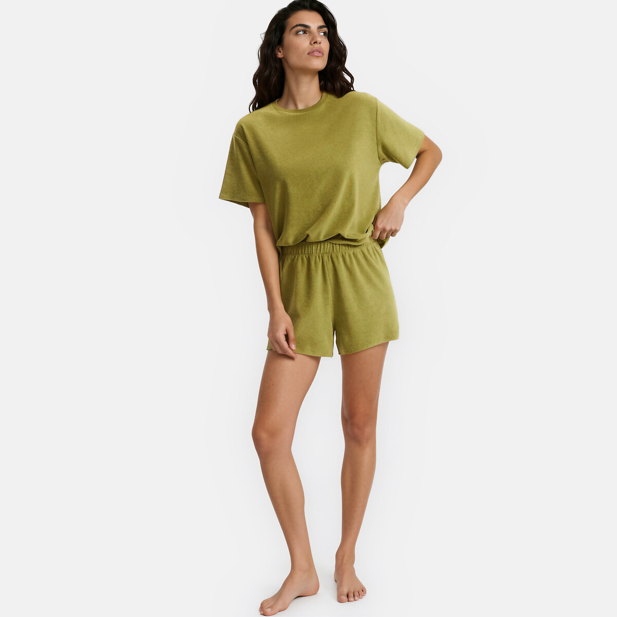 Pyjashort en maille éponge vert olive, LA REDOUTE COLLECTIONS