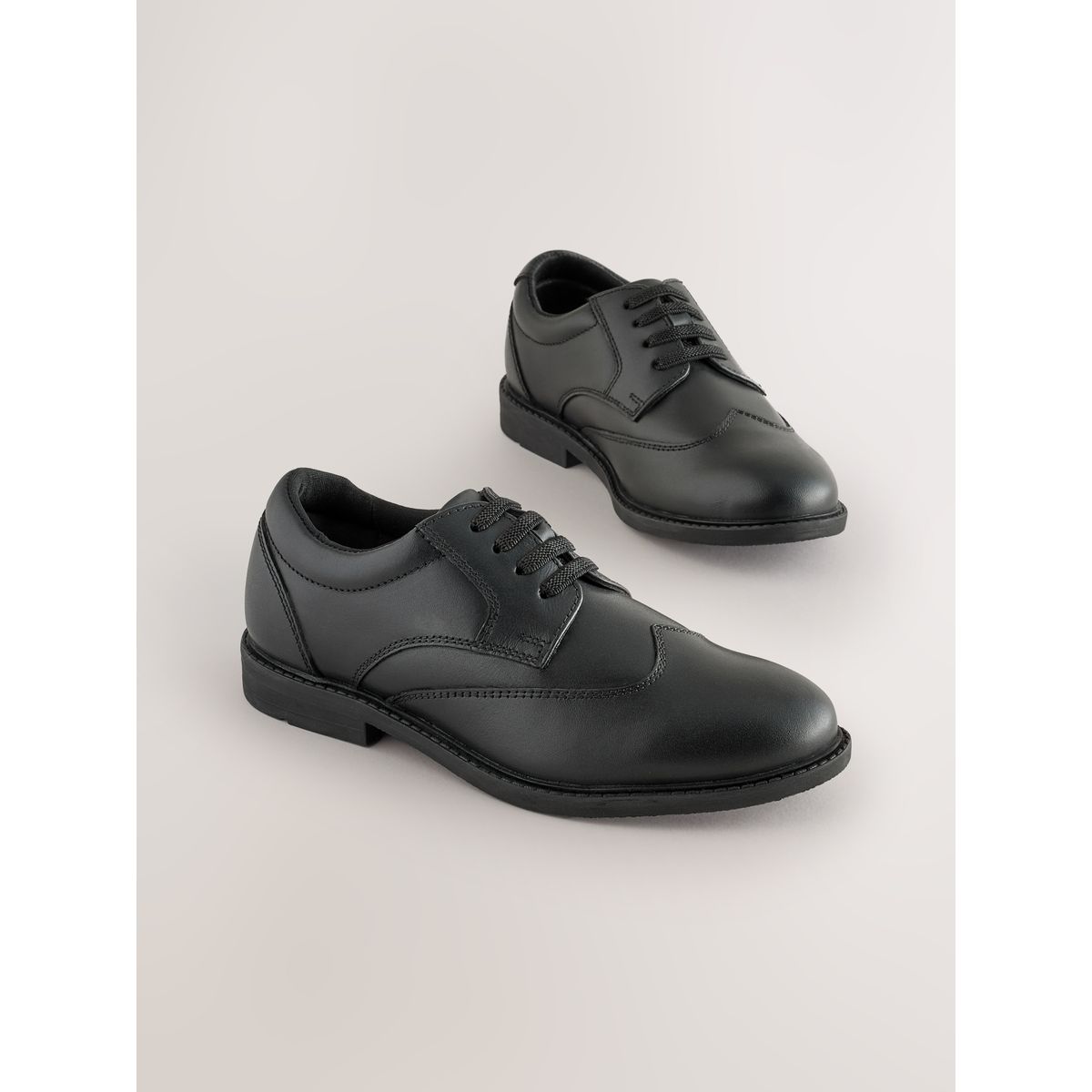 Chaussures en cuir à lacets élastiques noir, NEXT