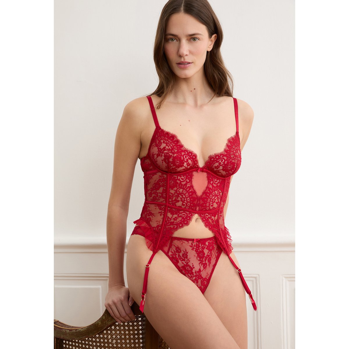 Guêpière en dentelle INFINI rouge, ETAM
