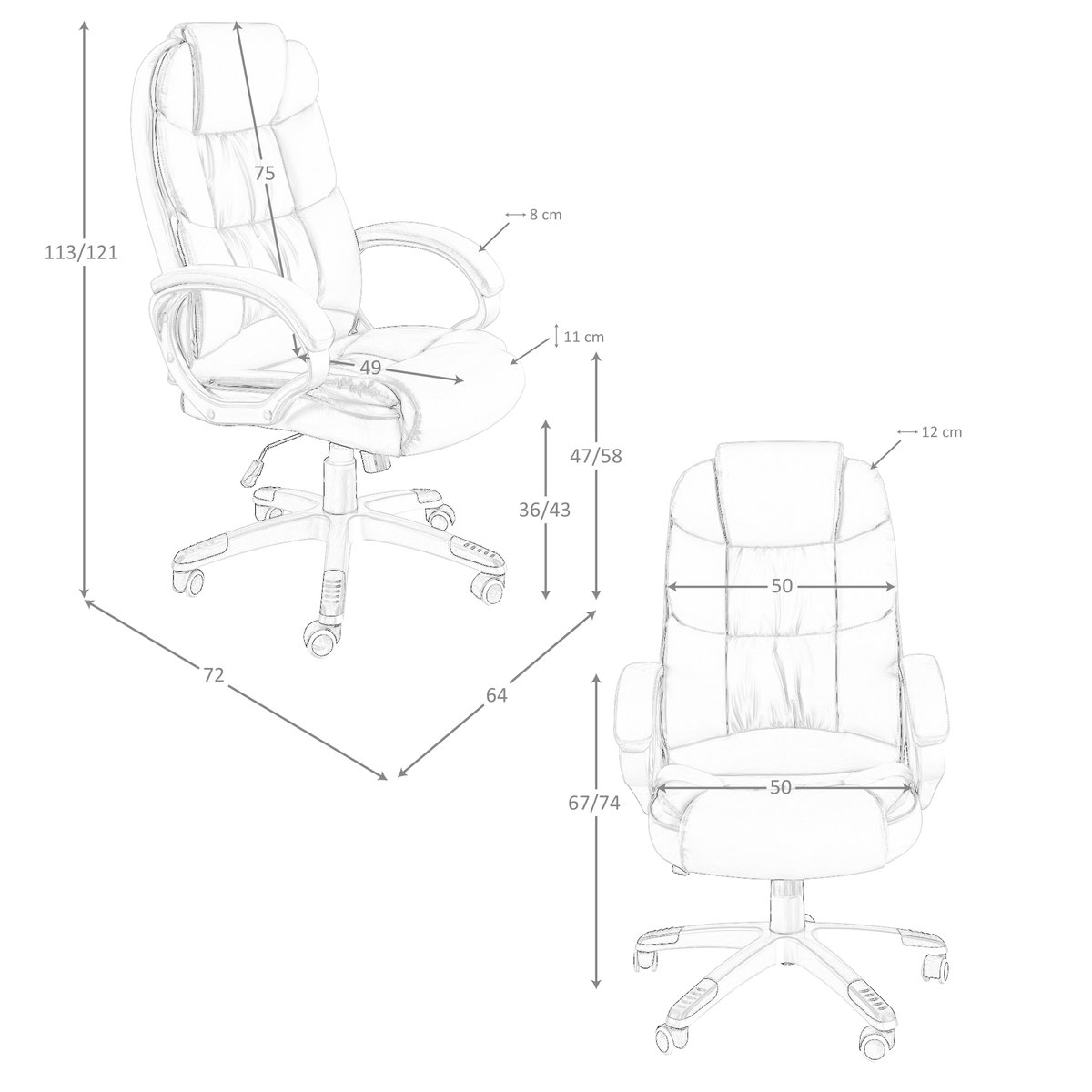 Fauteuil de bureau pivotante en simili-cuir gris, ANGEL CERDA