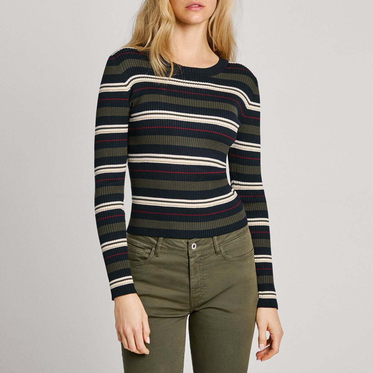 Pull À Rayures Encôtelée vert feuille, PEPE JEANS