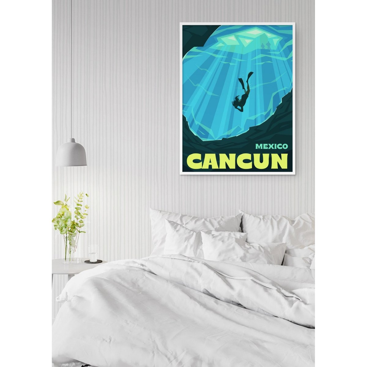 Affiche ville Cancún blanc, L'AFFICHERIE