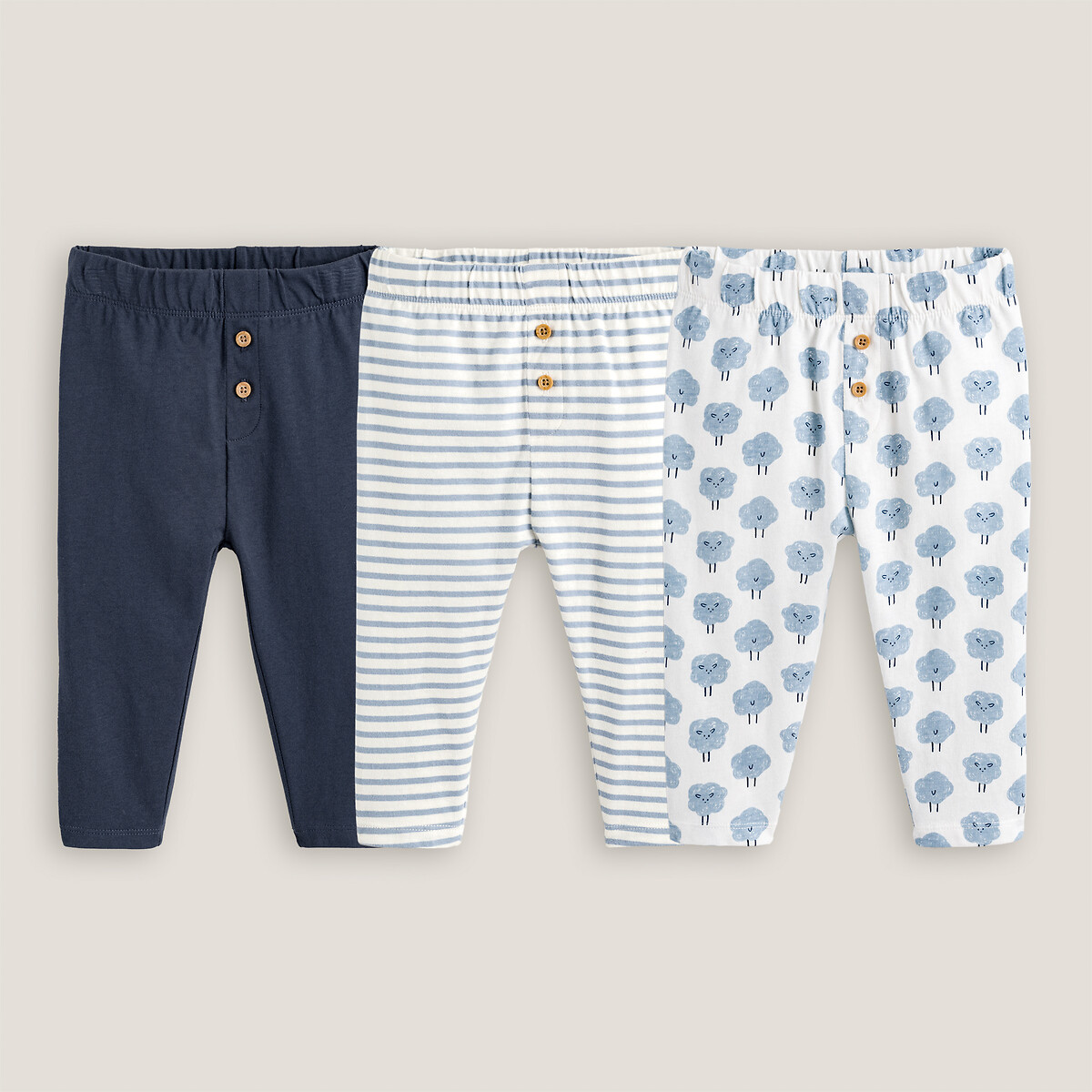 Lot de 3 leggings ecru + bleu, LA REDOUTE COLLECTIONS