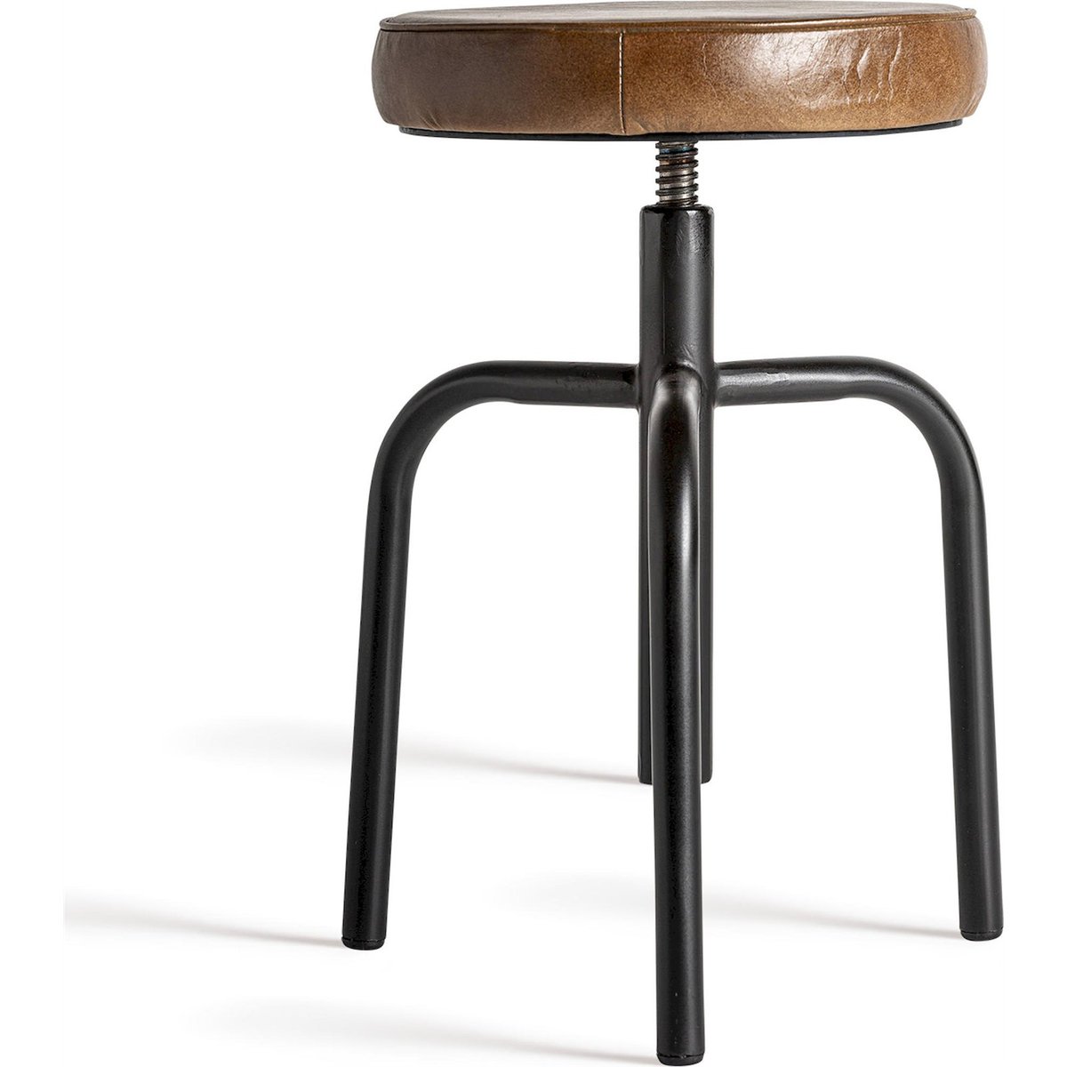 Tabouret haut vintage en fer et matière lisse noir et marron, RECOLLECTION