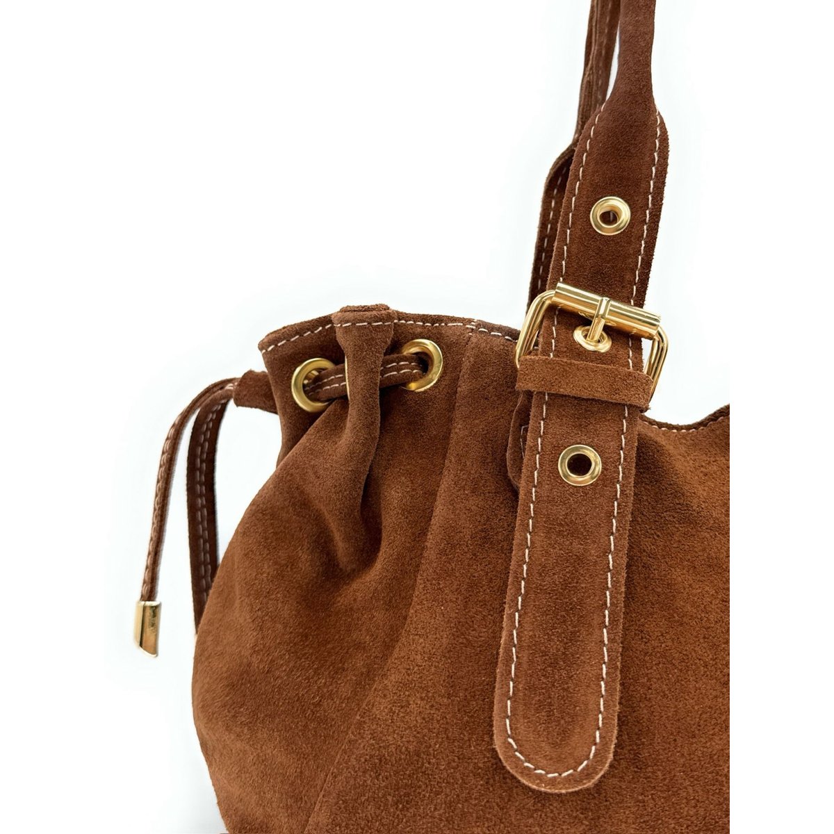 Sac bowling en croûte de cuir PRINCESSE SUEDE camel foncé, OH MY BAG