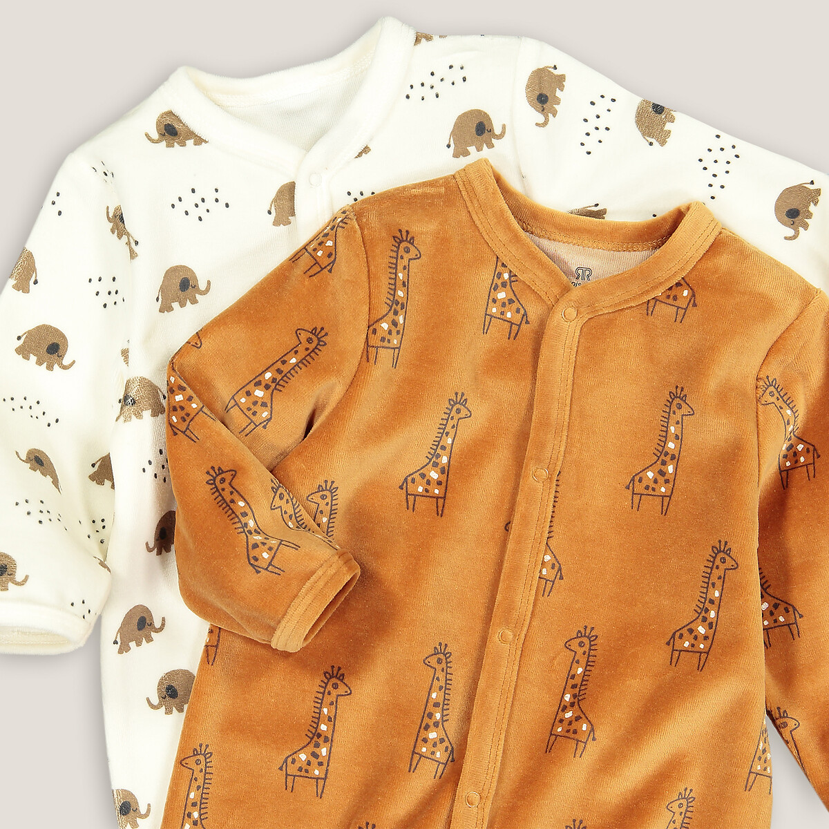 Set van 2 pyjama's in fluweel ecru + camel, LA REDOUTE COLLECTIONS