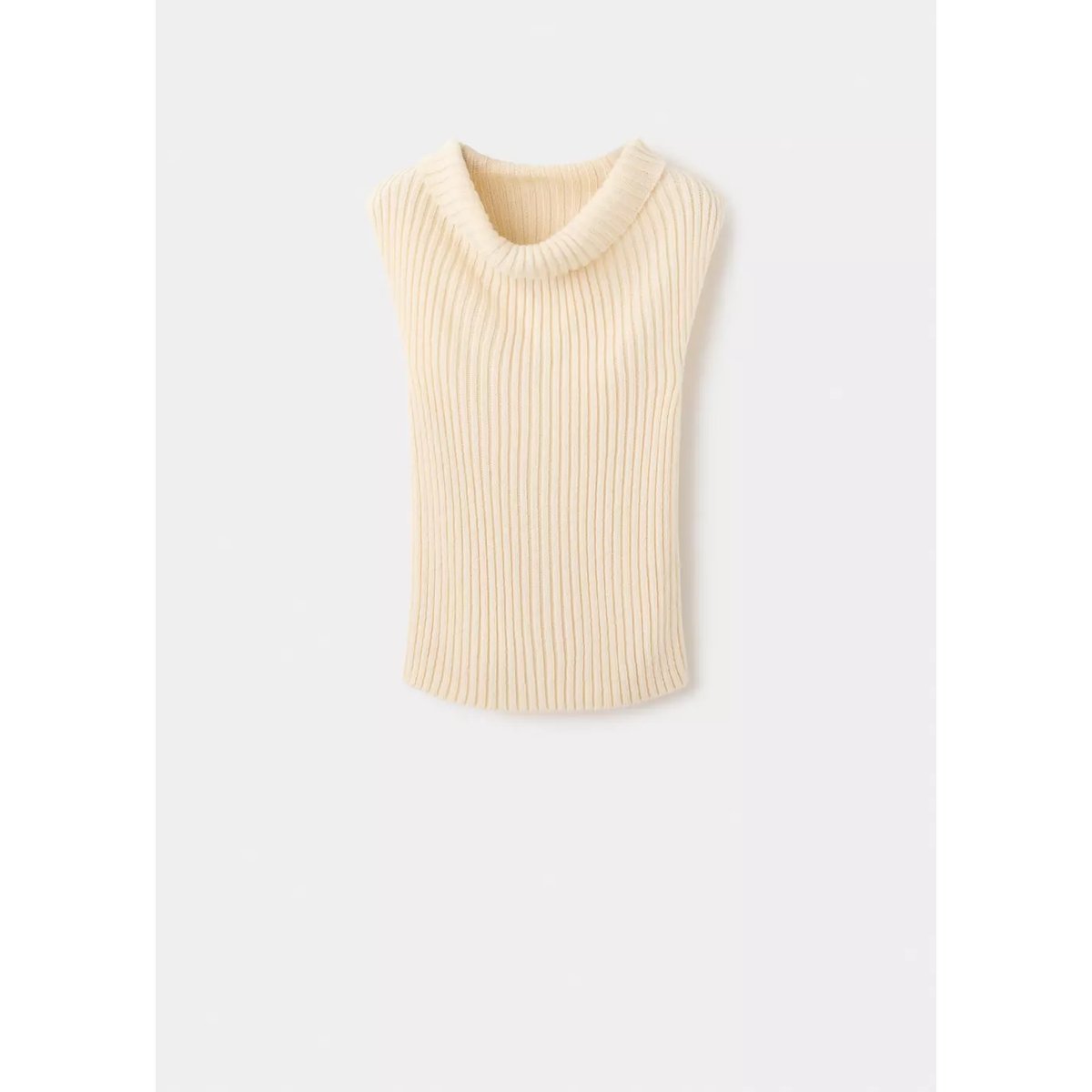 Gilet maille côtelée col montant écru, MANGO