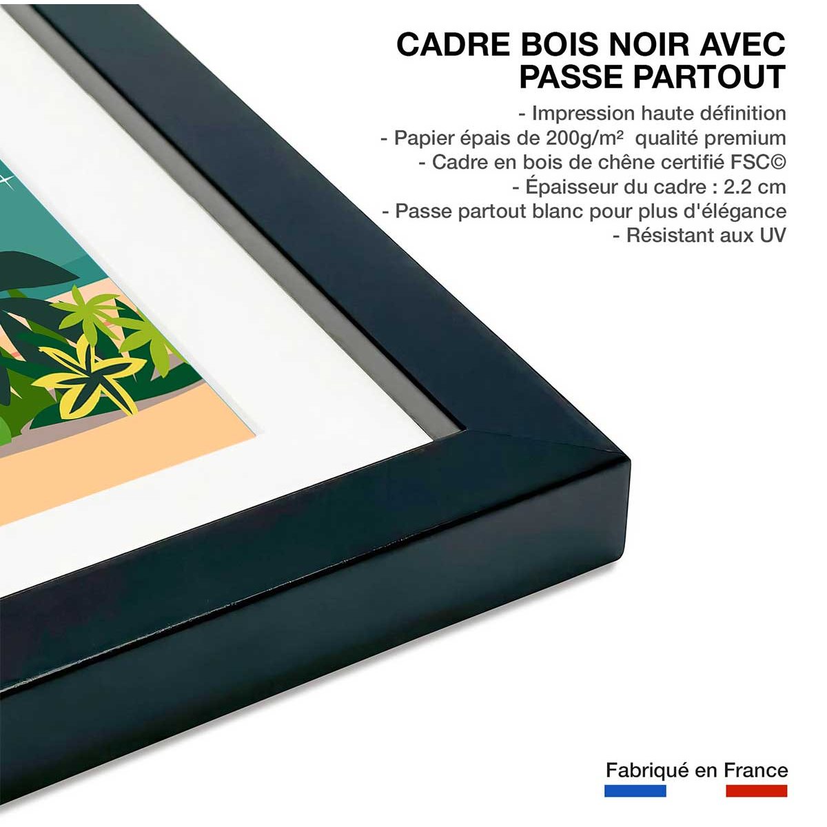 Poster de monaco dream affiche + cadre en bois - noir, HEXOA