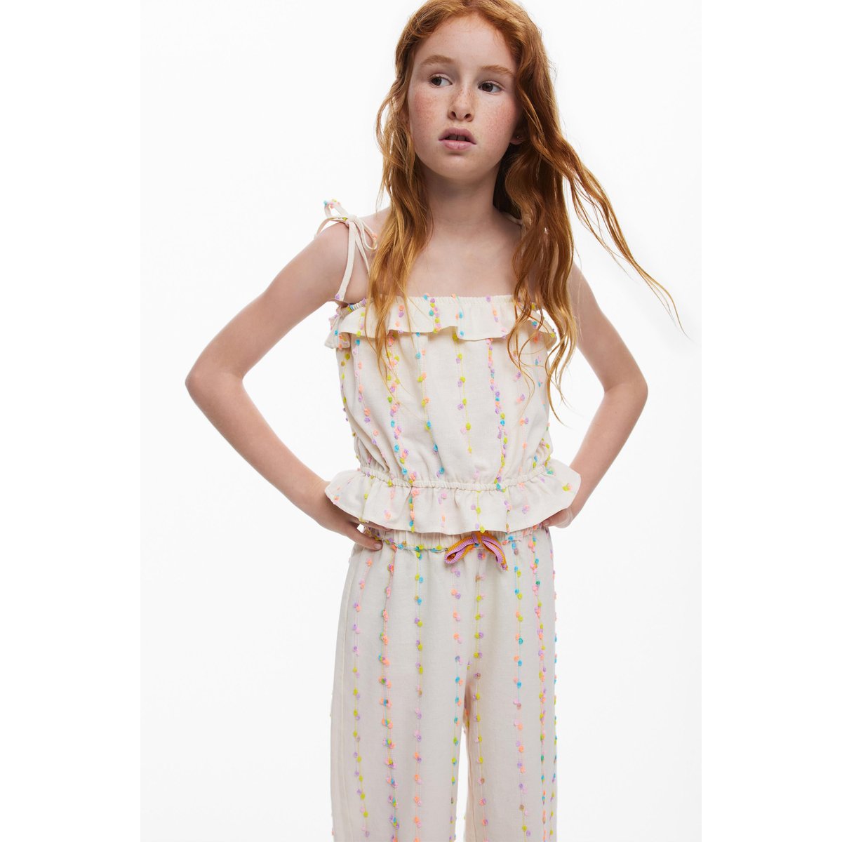 Pantalon long pompons beige, DESIGUAL