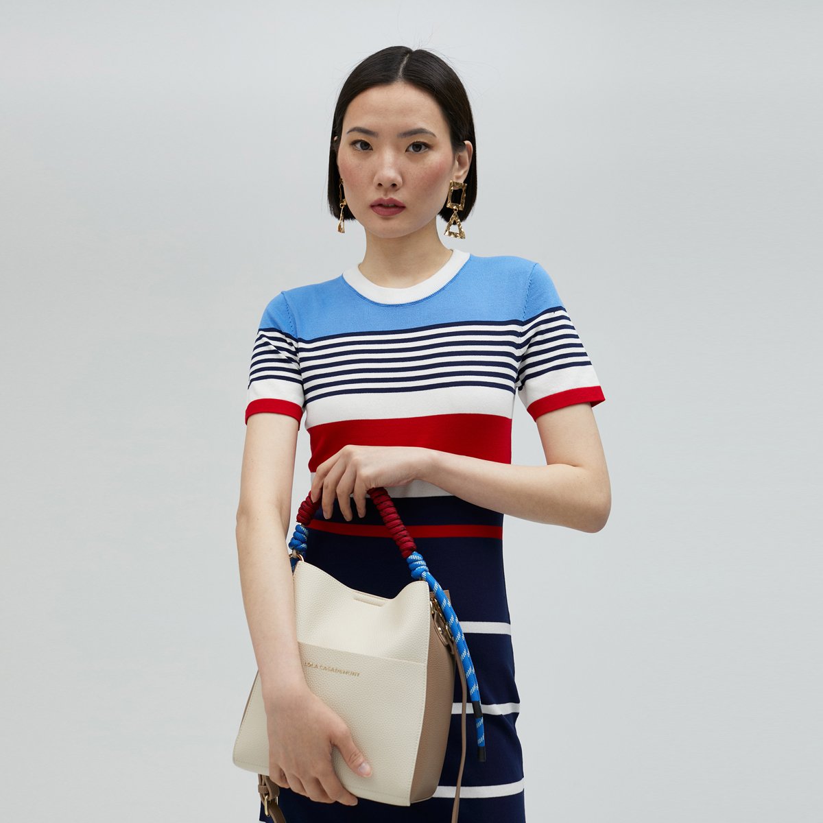 Robe moulante avec manches courtes bleu marine, LOLA CASADEMUNT