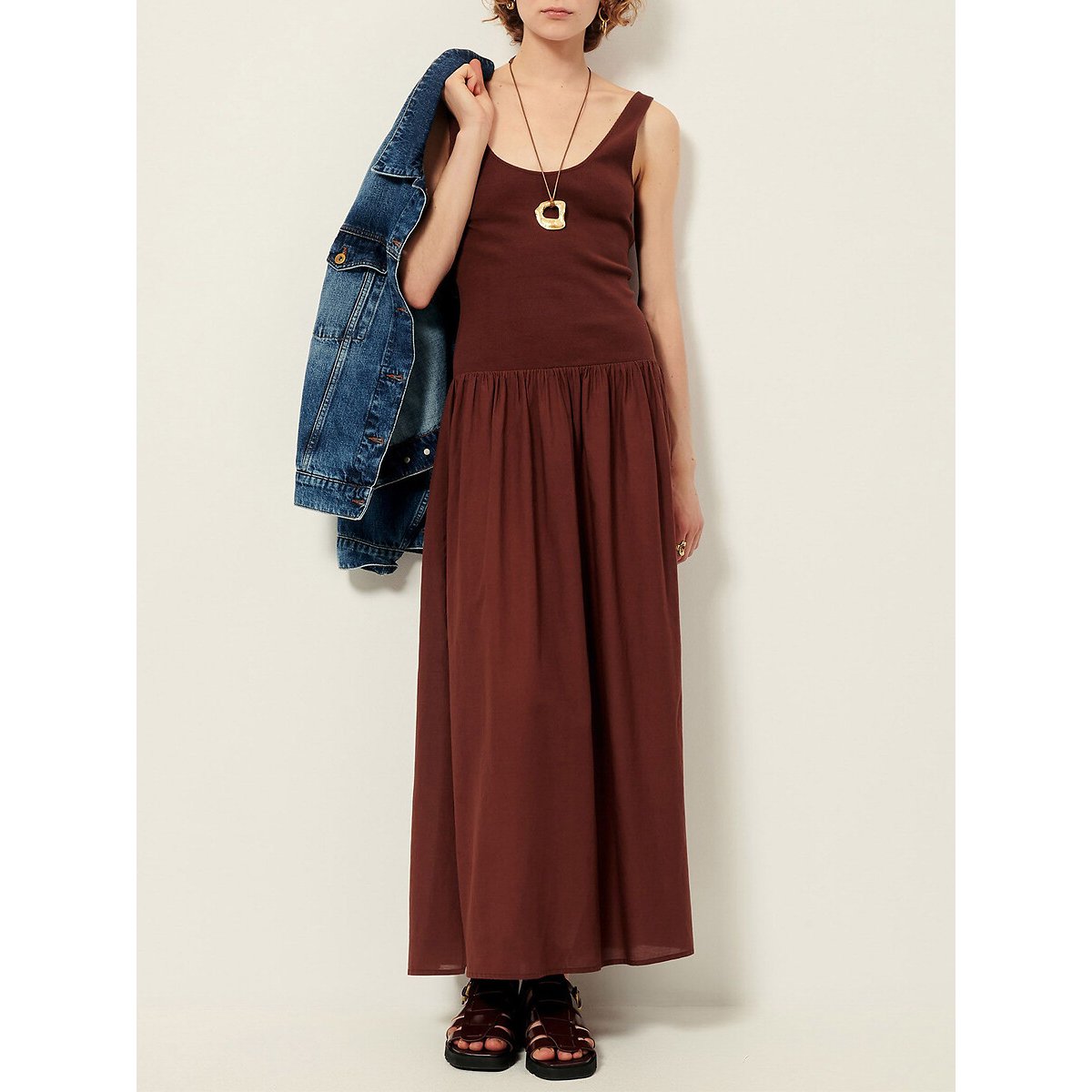 Langes ärmelloses Kleid SOLAO braun, SESSUN