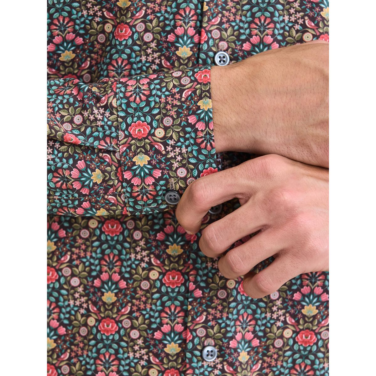 Chemise standard à manches longues marron motif floral, NEXT