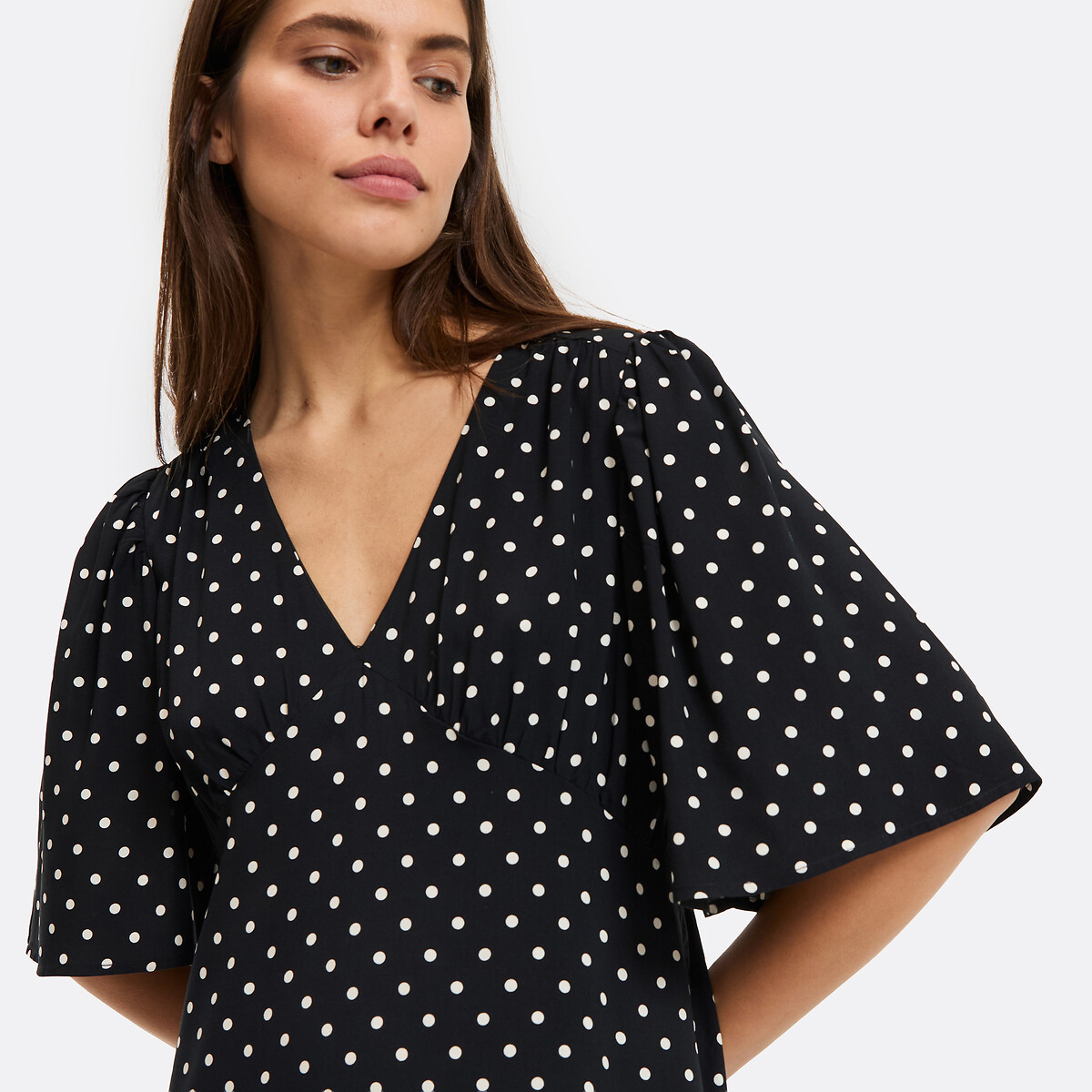 Robe évasée, imprimé à pois, longue, manches courtes imprimé pois, LA REDOUTE COLLECTIONS