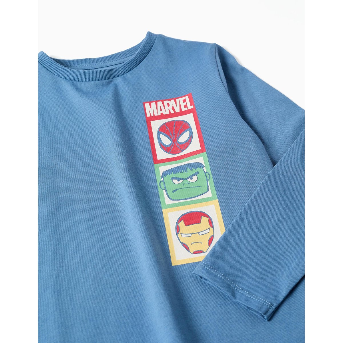 Pyjama en coton à manches longues avec imprimés Marvel bleu, ZIPPY