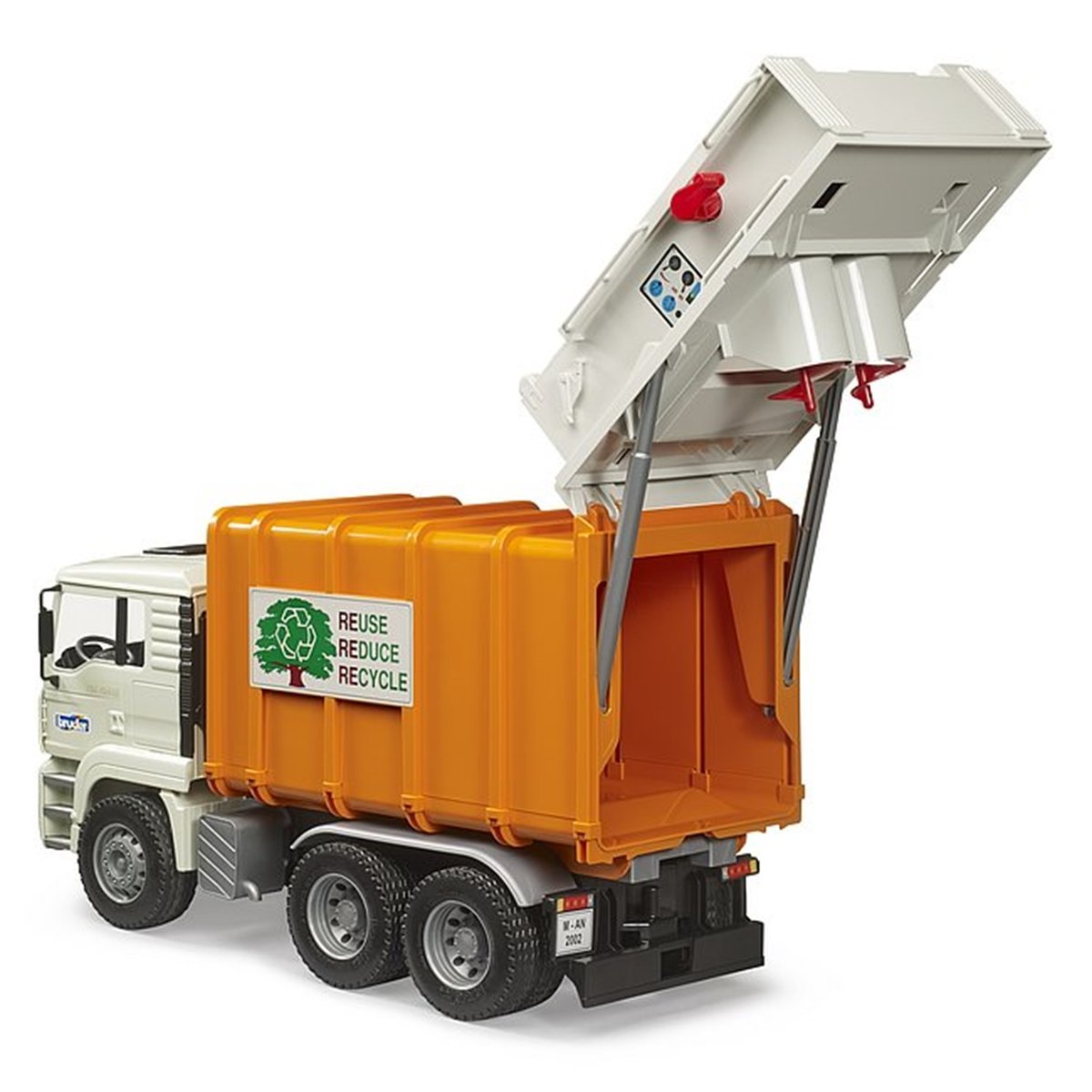 Camion poubelle MAN TGA blanc et orange, BRUDER