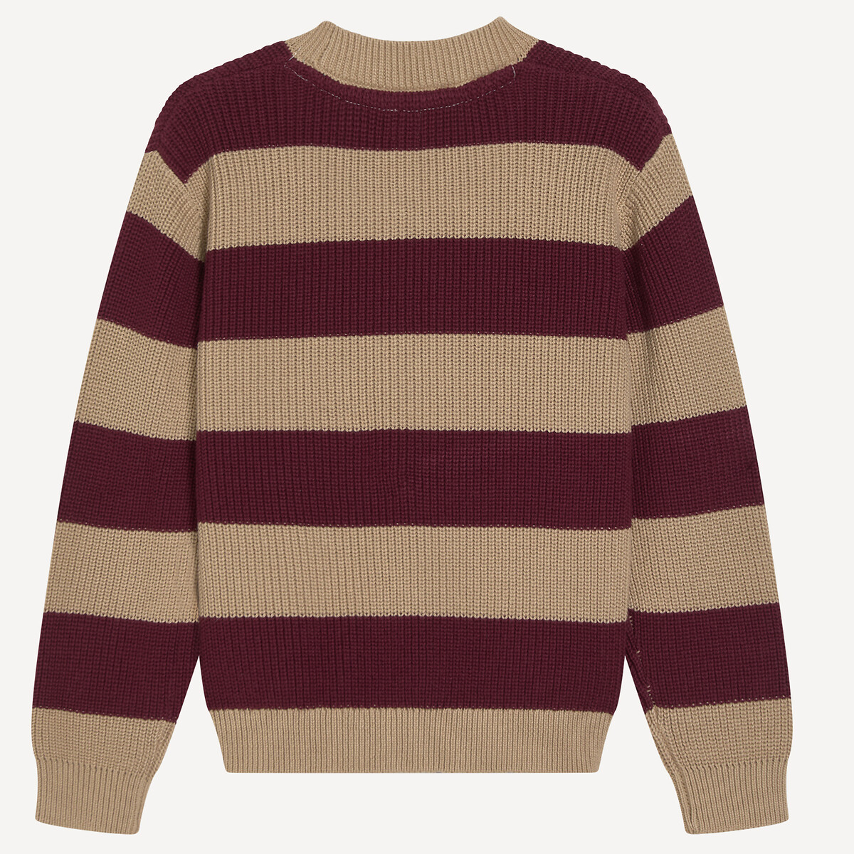 Striped Chunky Knit Crew Neck Jumper burgundy/beige, LA REDOUTE COLLECTIONS