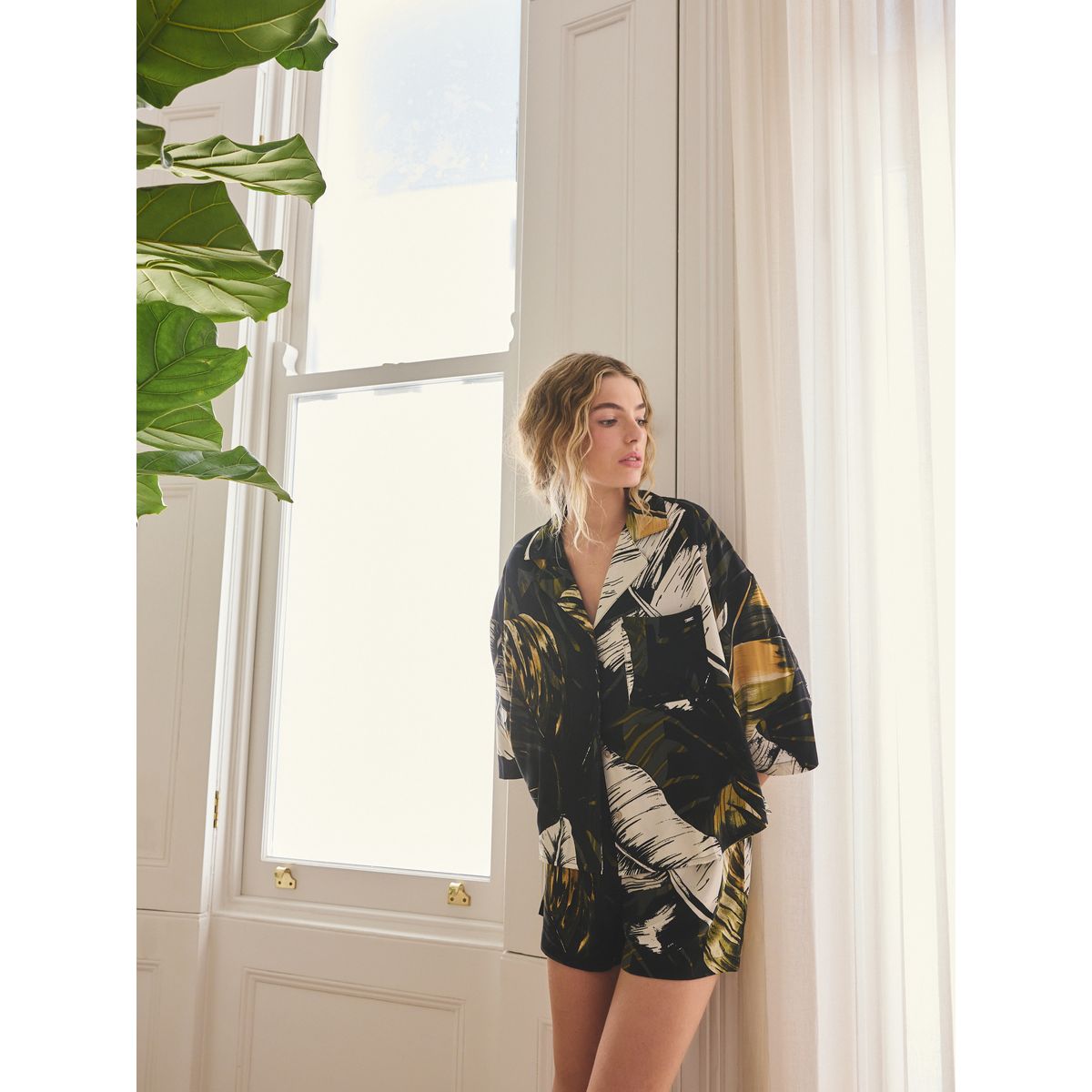 Ensemble pyjama short boutonné palmier vert, NEXT