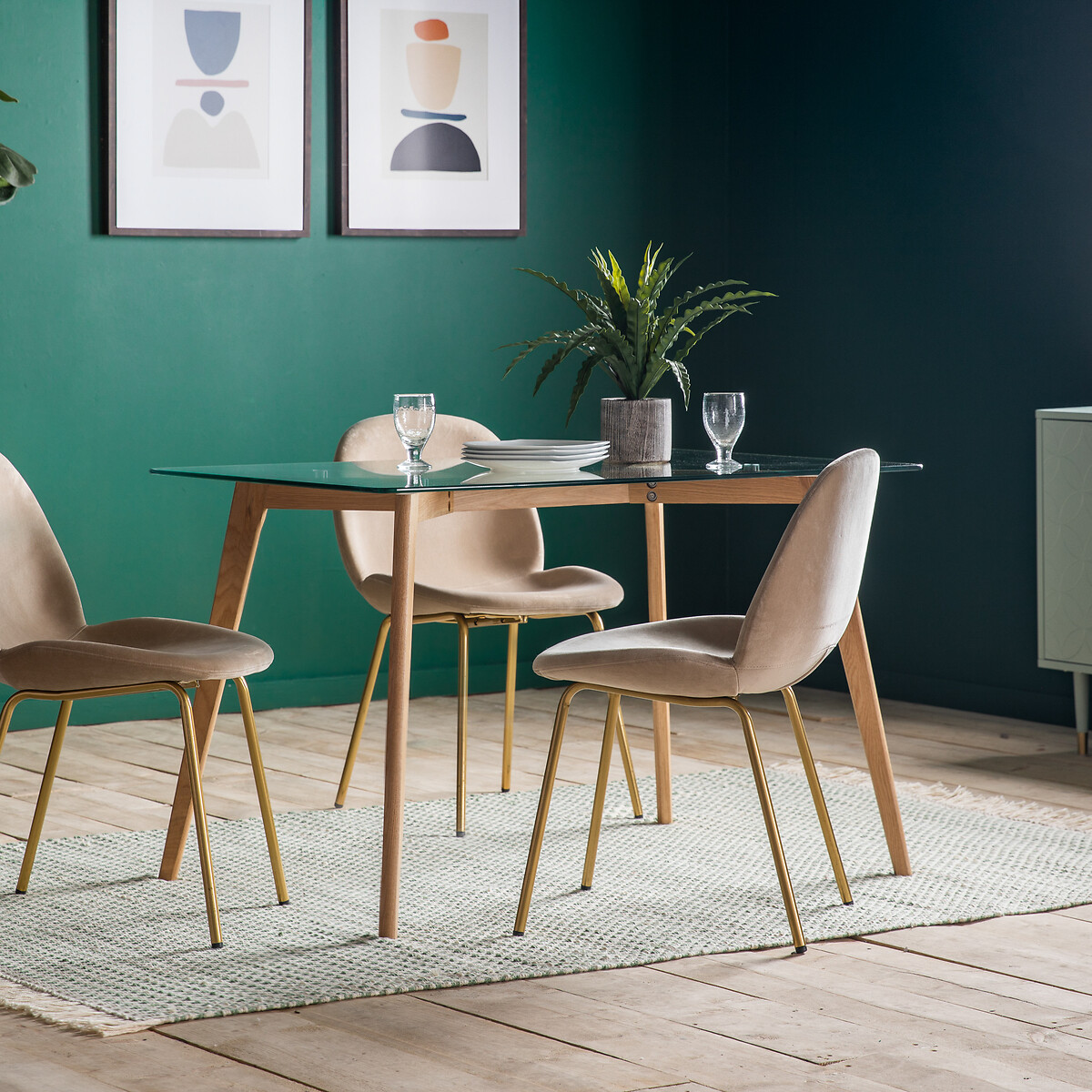 Tinsukia Oak and Glass Rectangular Dining Table (Seats 4) natural oak, SO'HOME