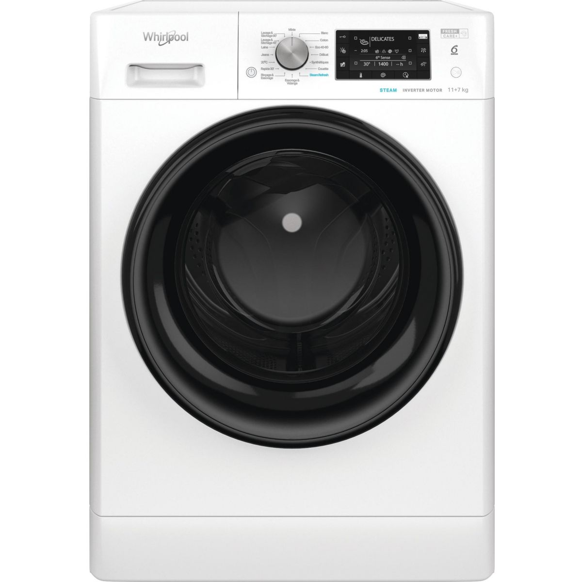 Lave linge séchant hublot FFDB1174489BVFR - 11/7 kg - 1400 tr/min - Classe C - Moteur induction couleur unique, WHIRLPOOL