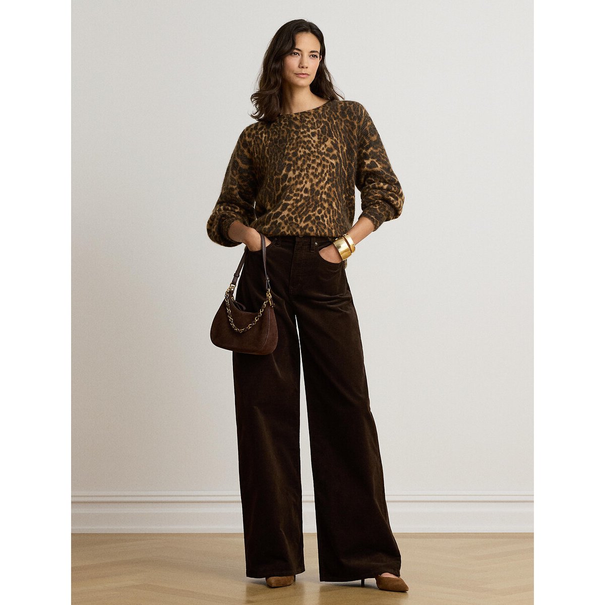 Pantalon large en velours côtelé marron, LAUREN RALPH LAUREN
