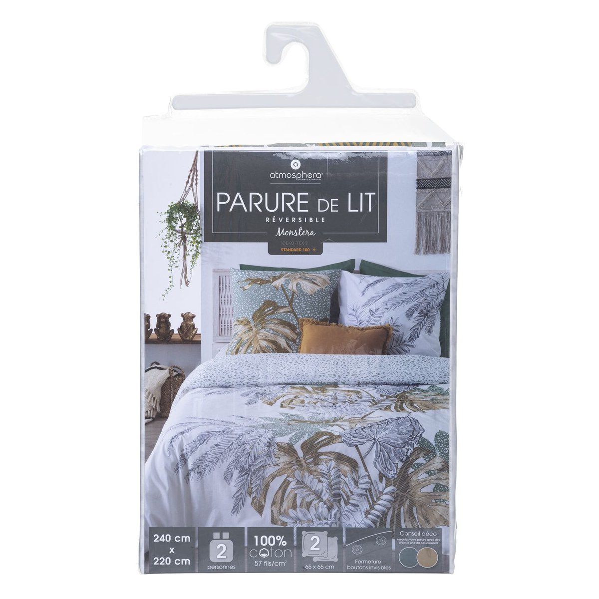 Parure de lit réversible en coton MONSTERA multicolore, ATMOSPHERA