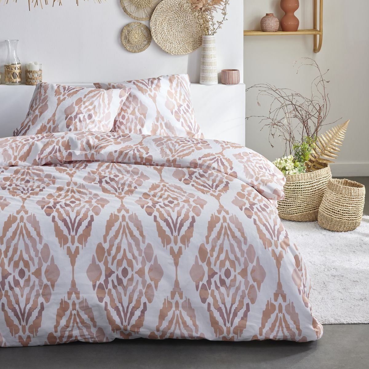 Parure de lit imprimé Graphique coton SUNSHINE SOPHIA blanc, TODAY