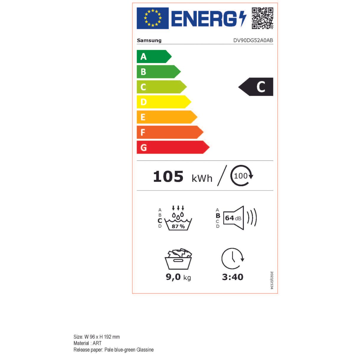 Sèche linge pompe à chaleur DV90DG52A0AB noir, SAMSUNG